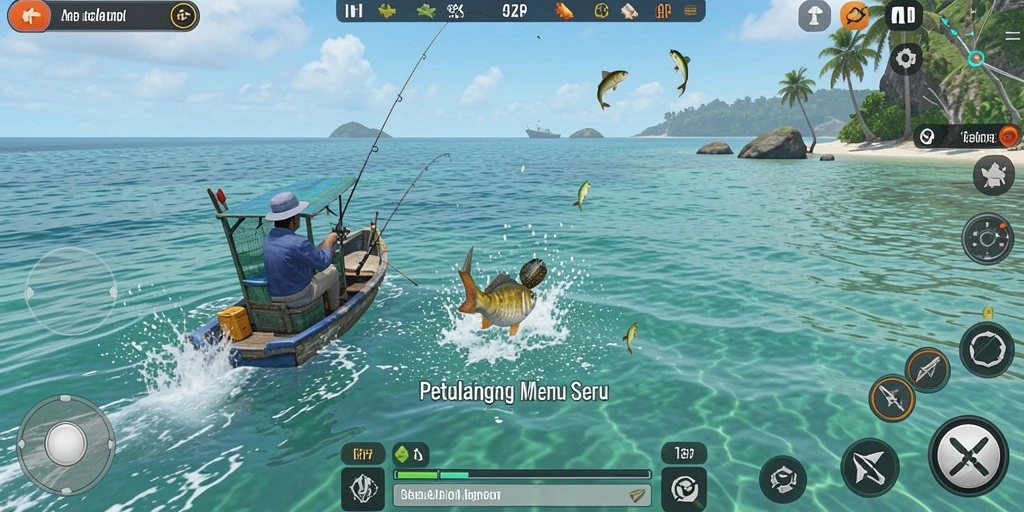 Screenshot gameplay 4P4P menampilkan pengalaman memancing yang menarik.