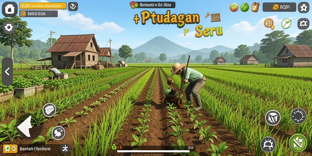 Screenshot gameplay 8QR yang menampilkan ladang yang subur.