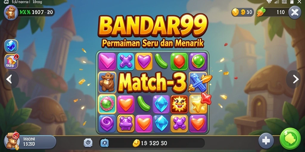 Tampilan gameplay BANDAR99 dengan kombinasi item Match-3 yang menantang.