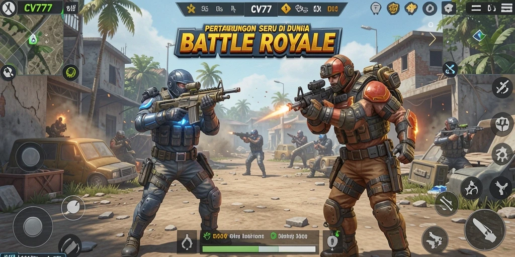 Tampilan gameplay intens di <strong>CV777</strong> dengan pertempuran seru di arena Battle Royale.