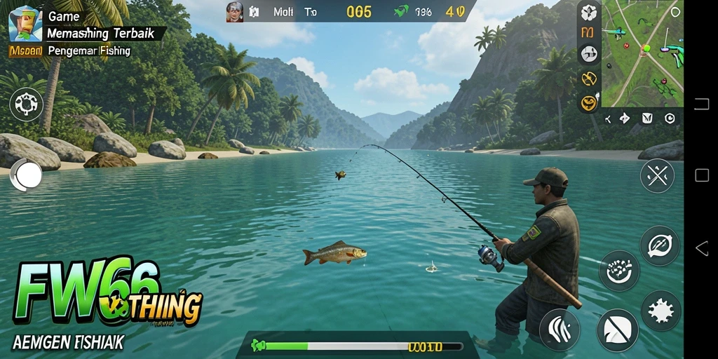 Tampilan gameplay FW66 dengan aksi memancing yang seru dan menantang.