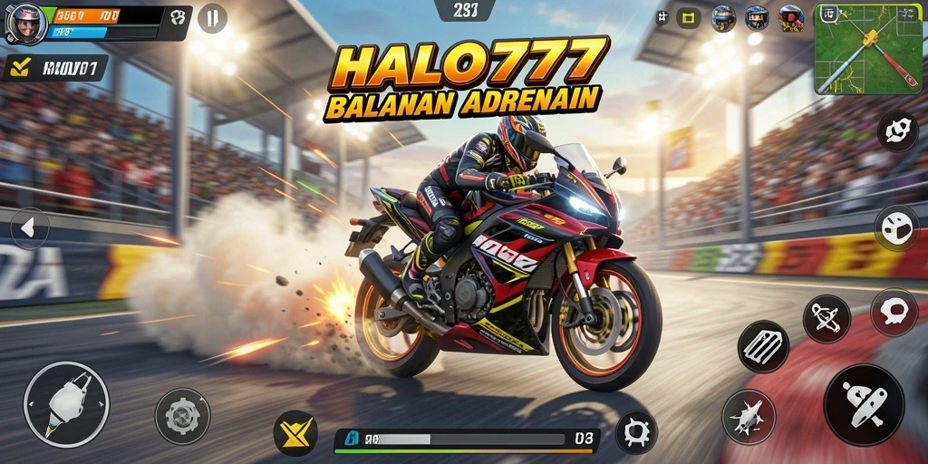 Tampilan gameplay HALO777 yang memukau saat balapan motor.