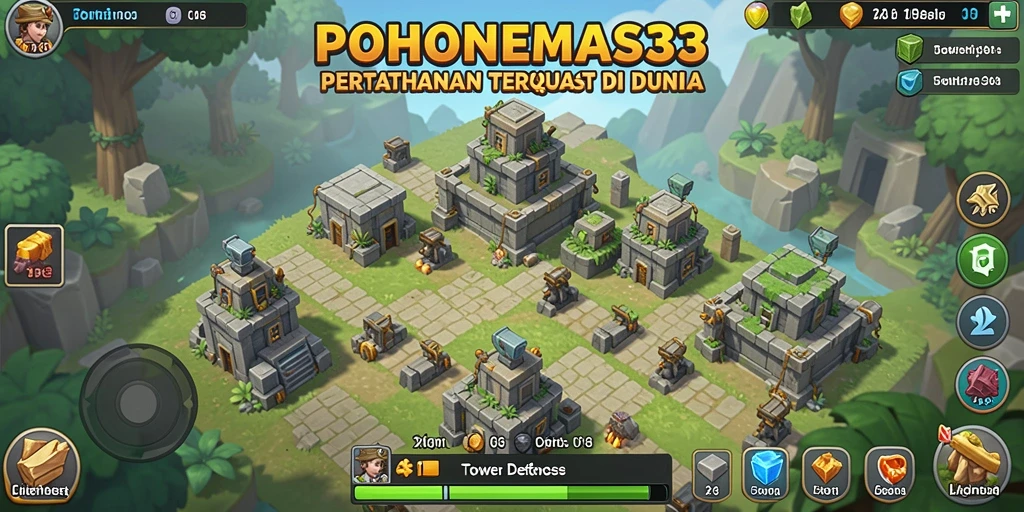 Gambaran gameplay menarik dari POHONEMAS33 dalam pertempuran Tower Defense.