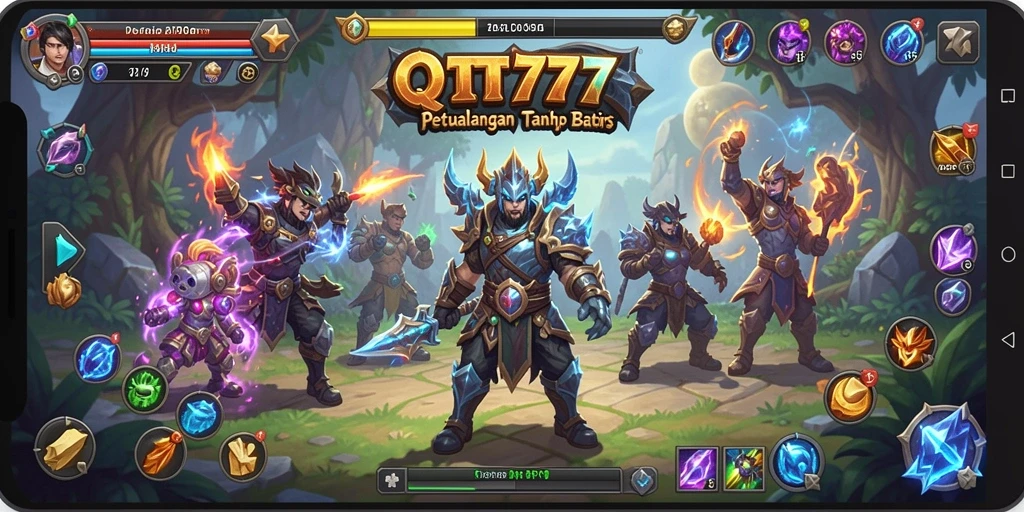 Tampilan gameplay QT777 yang epik dengan pertarungan dinamis.