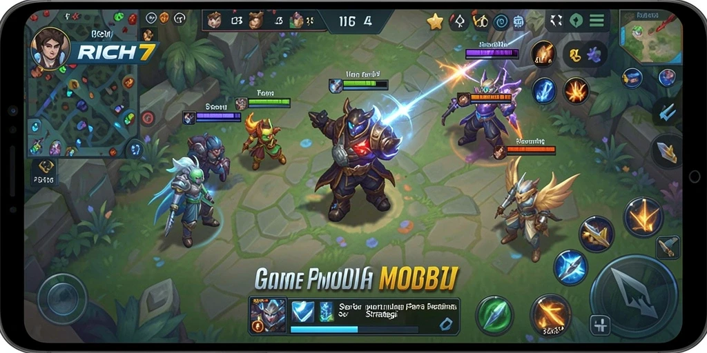 Tangkapan layar gameplay RICH7 menunjukkan aksi pertempuran yang mendebarkan.